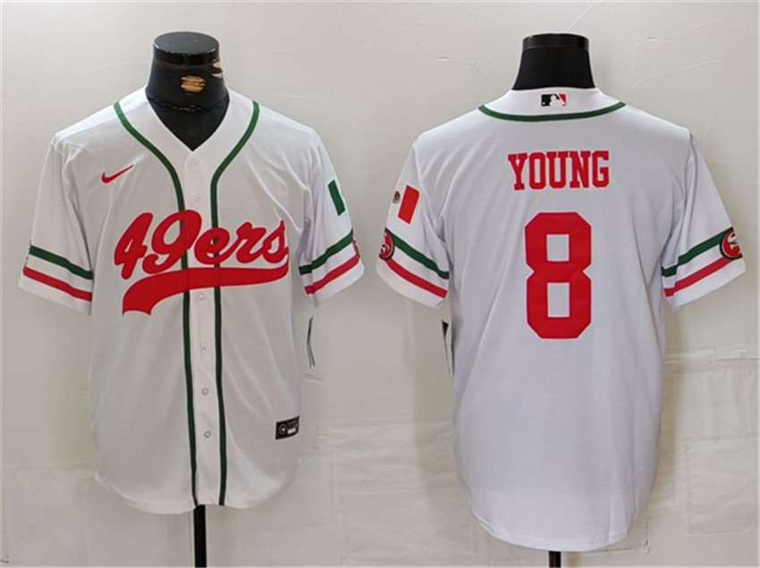 Men's White San Francisco 49ers #8 Steve Young With Patch Cool Base Stitched Baseball Jersey